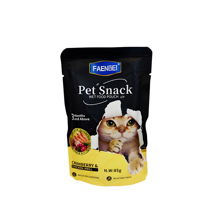 پوچ گربه فنبی طعم مرغ ، میگو و کرنبری وزن 85 گرم